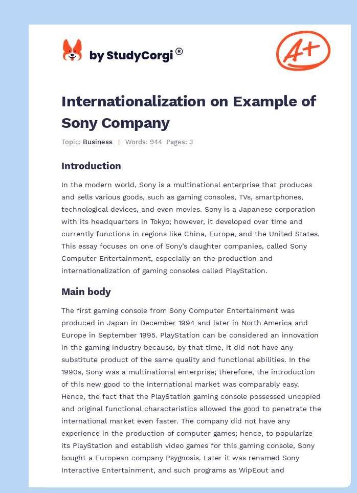 Internationalization on Example of Sony Company. Page 1