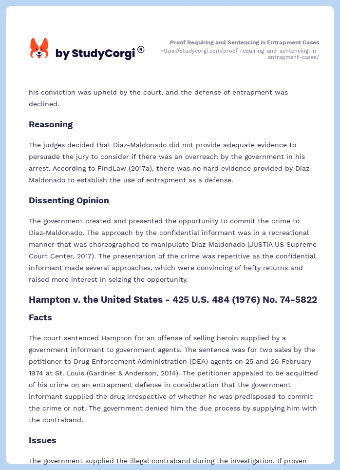 Proof Requiring and Sentencing in Entrapment Cases. Page 2