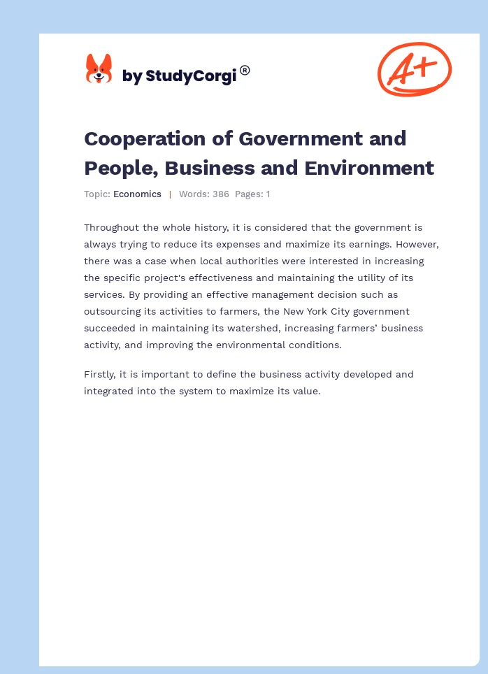 Cooperation of Government and People, Business and Environment. Page 1