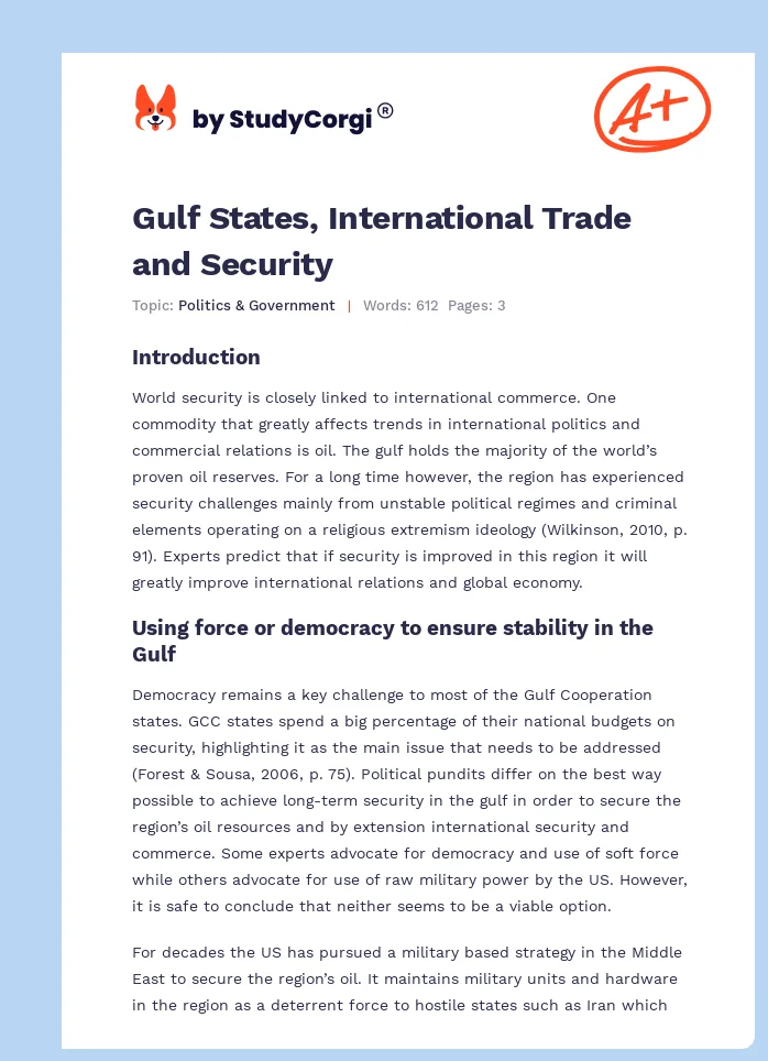 Gulf States, International Trade and Security. Page 1