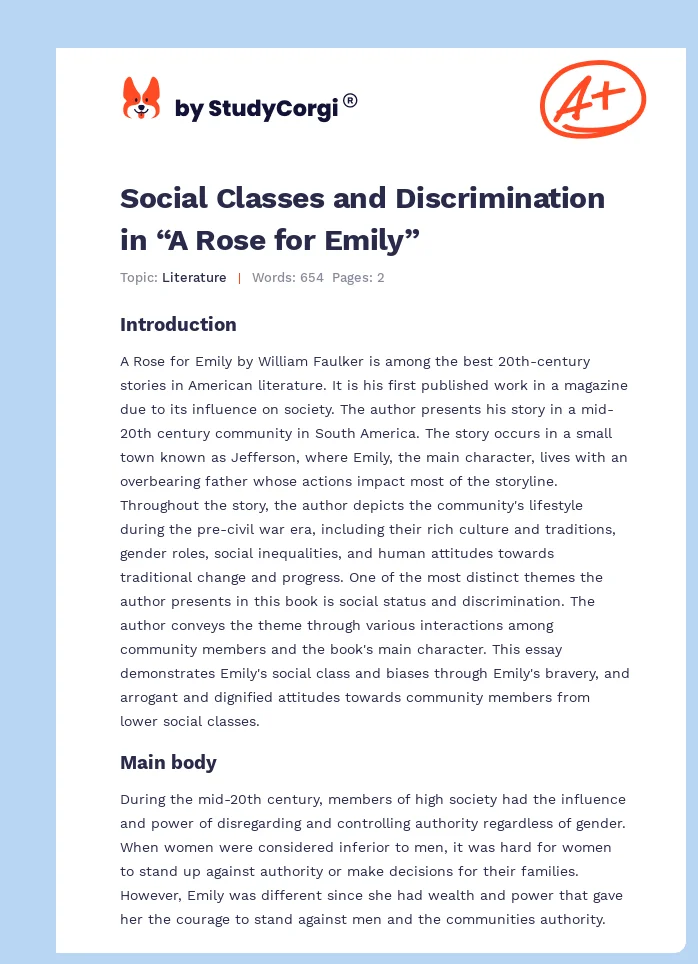 Social Classes and Discrimination in “A Rose for Emily”. Page 1