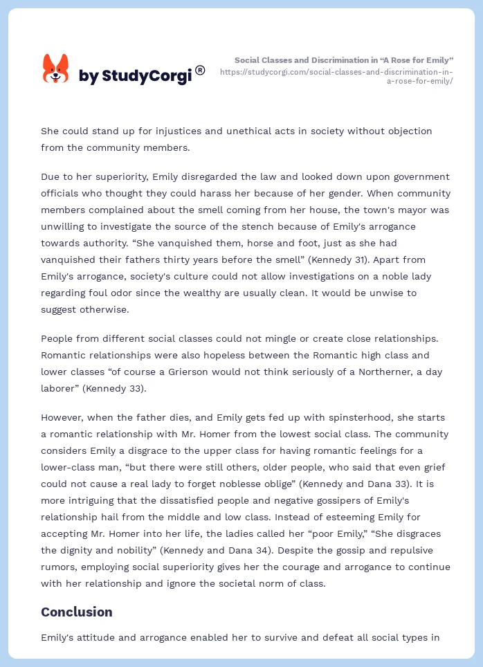 Social Classes and Discrimination in “A Rose for Emily”. Page 2