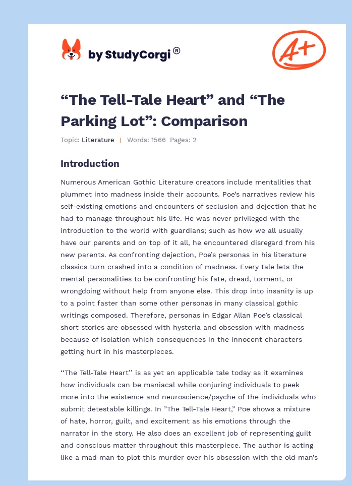 “The Tell-Tale Heart” and “The Parking Lot”: Comparison. Page 1