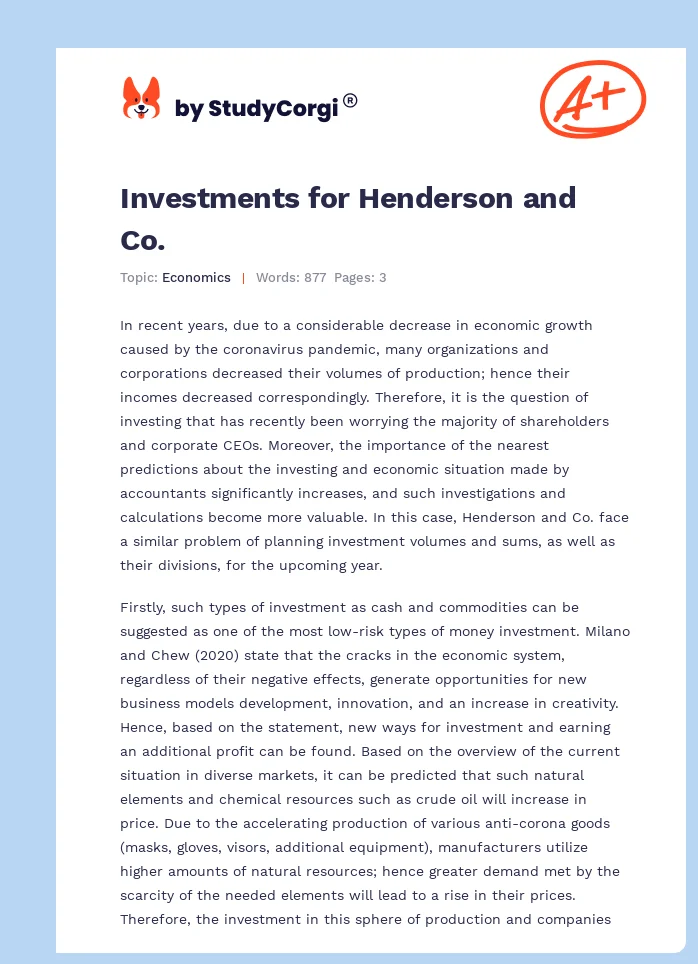 Investments for Henderson and Co.. Page 1