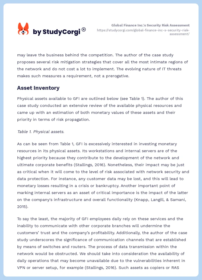 Global Finance Inc.'s Security Risk Assessment. Page 2