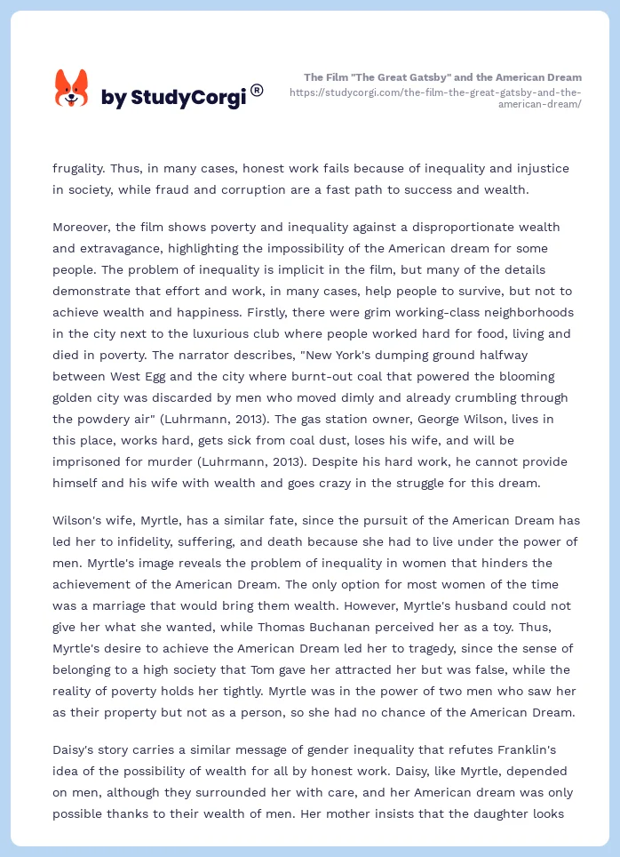 The Film "The Great Gatsby" and the American Dream. Page 2