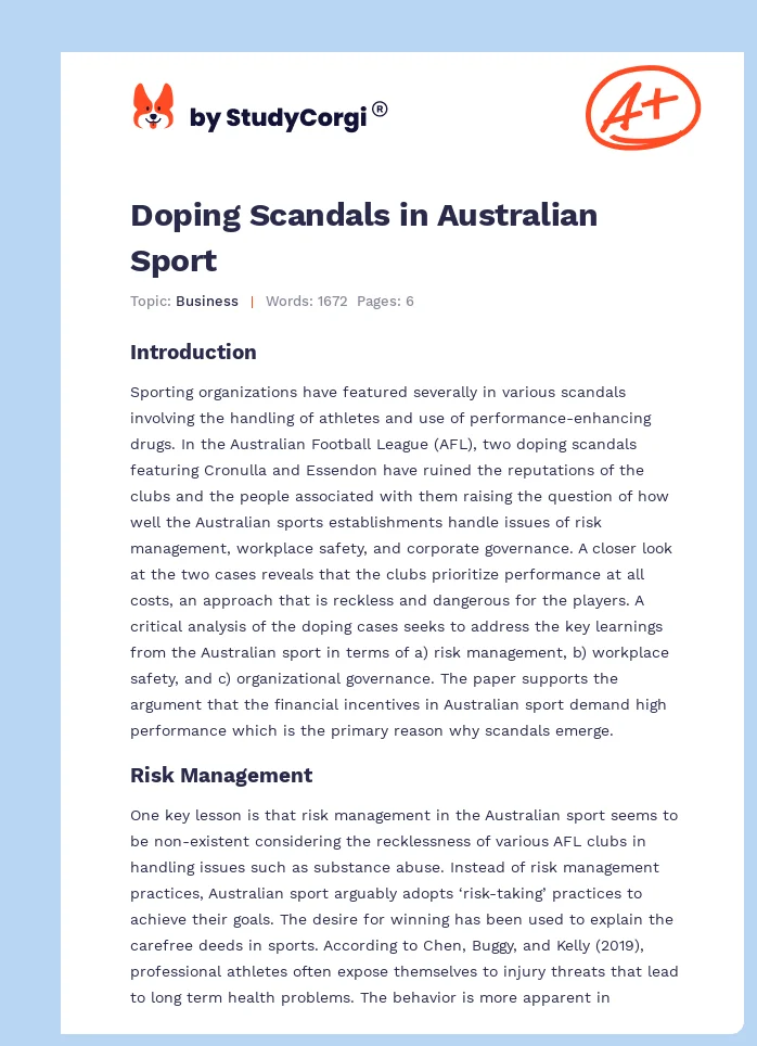 Doping Scandals in Australian Sport. Page 1
