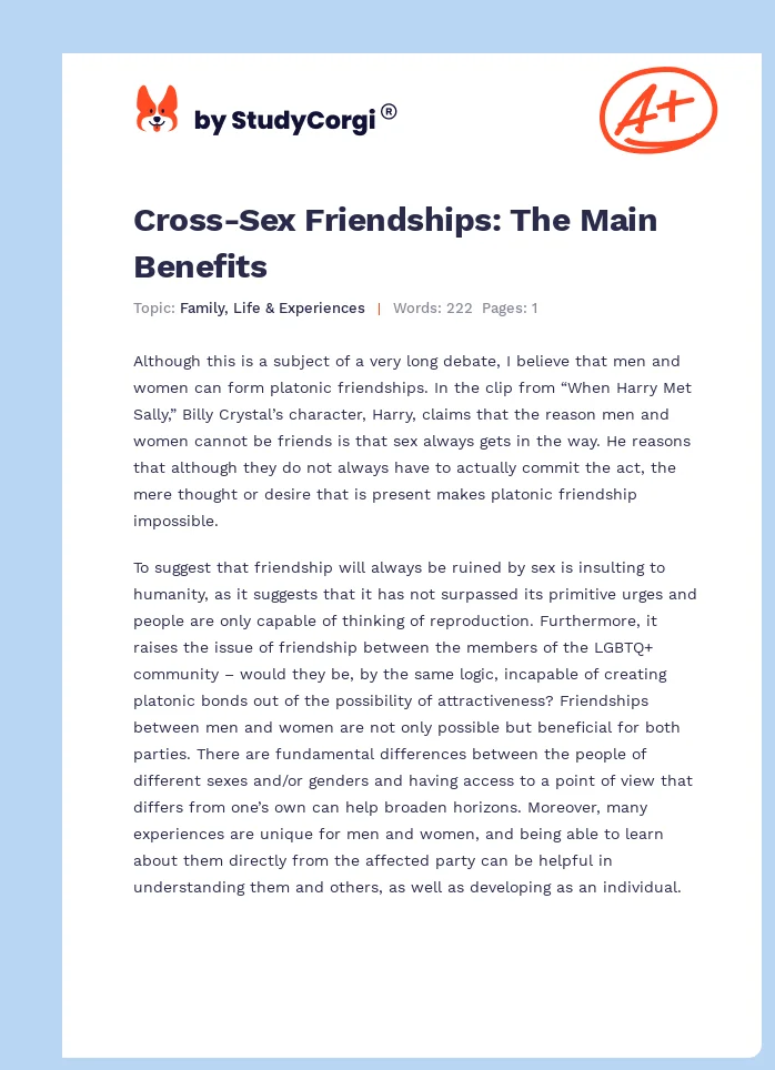 Cross-Sex Friendships: The Main Benefits. Page 1