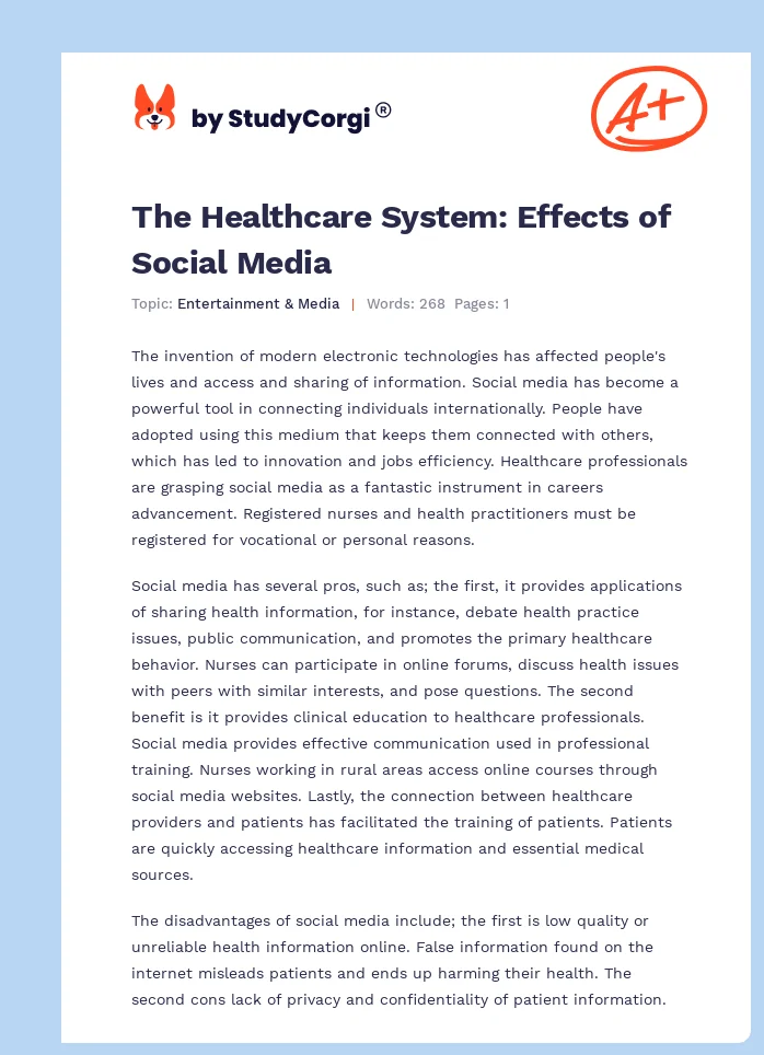 The Healthcare System: Effects of Social Media. Page 1