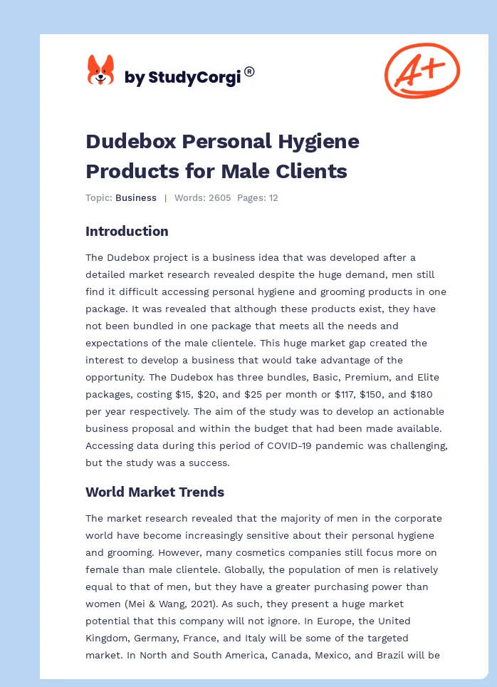 Dudebox Personal Hygiene Products for Male Clients. Page 1