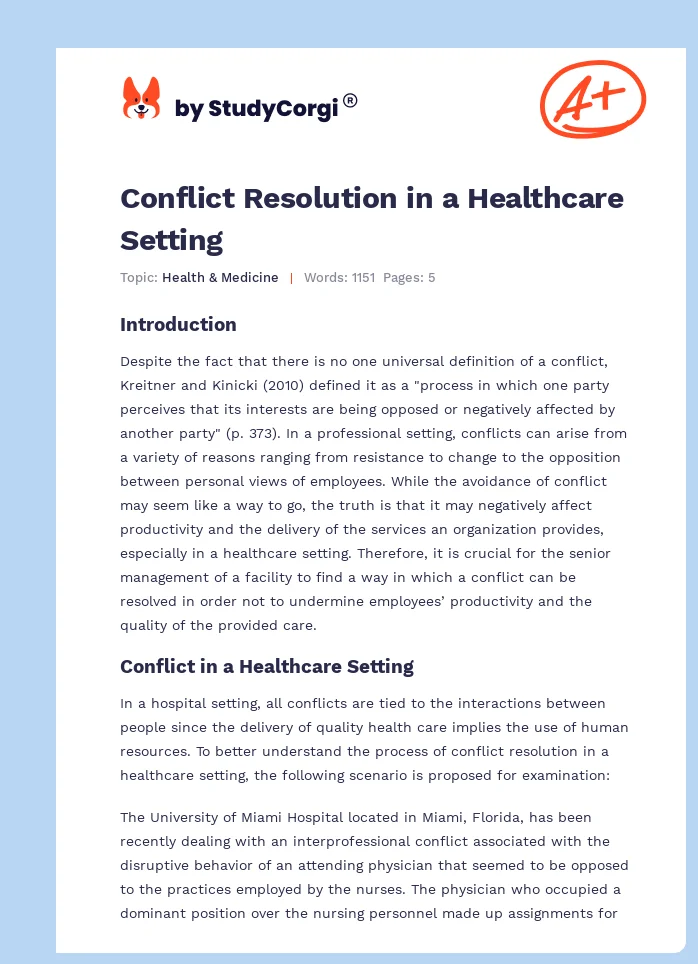 Conflict Resolution in a Healthcare Setting. Page 1