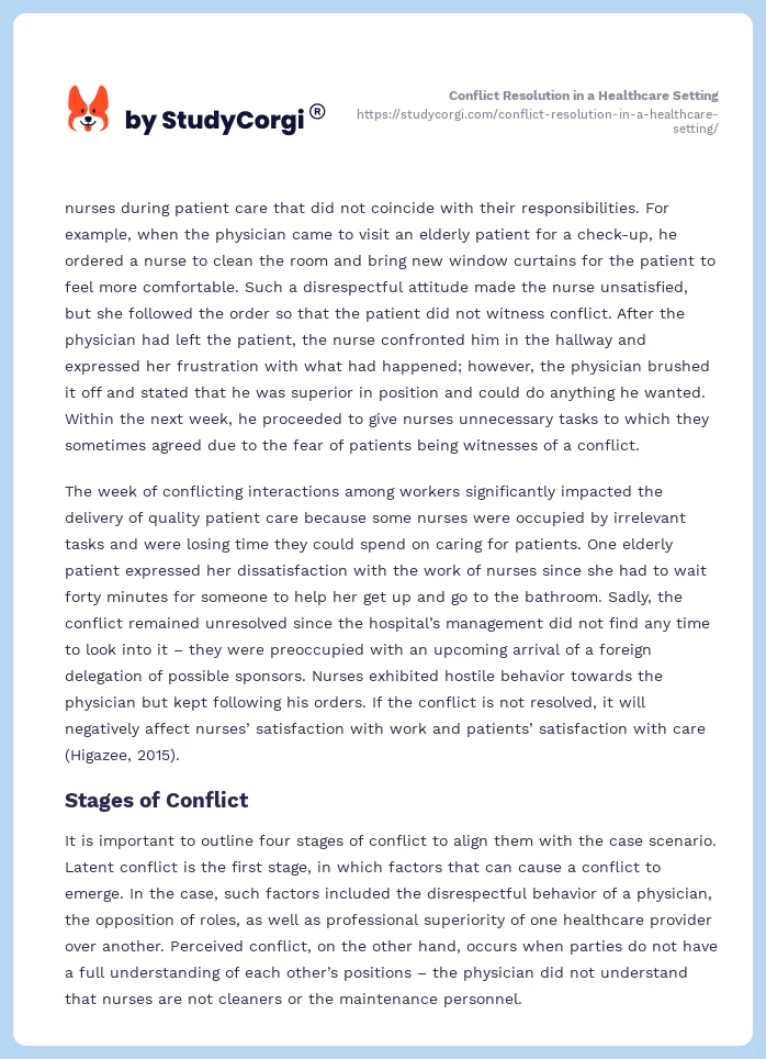 Conflict Resolution in a Healthcare Setting. Page 2