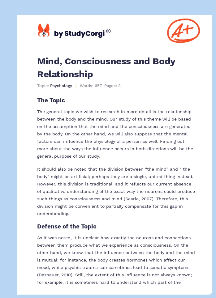 Mind, Consciousness and Body Relationship. Page 1