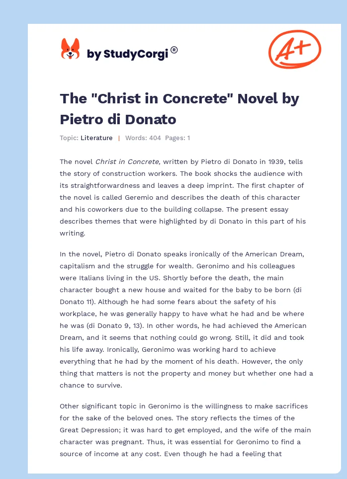 The "Christ in Concrete" Novel by Pietro di Donato. Page 1