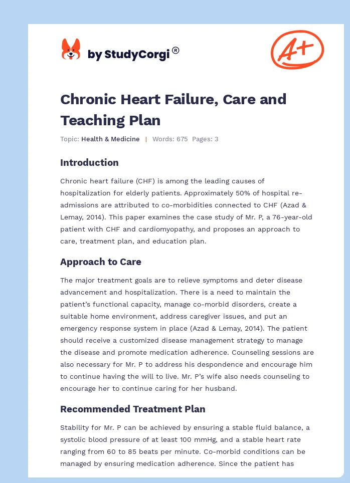 Chronic Heart Failure, Care and Teaching Plan. Page 1