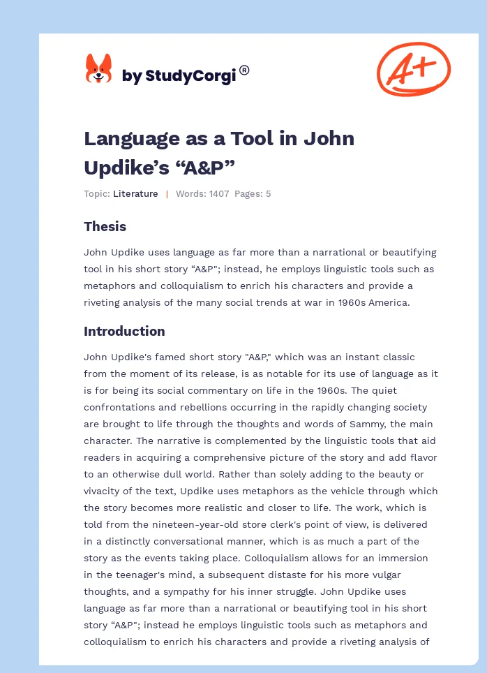 Language as a Tool in John Updike’s “A&P”. Page 1