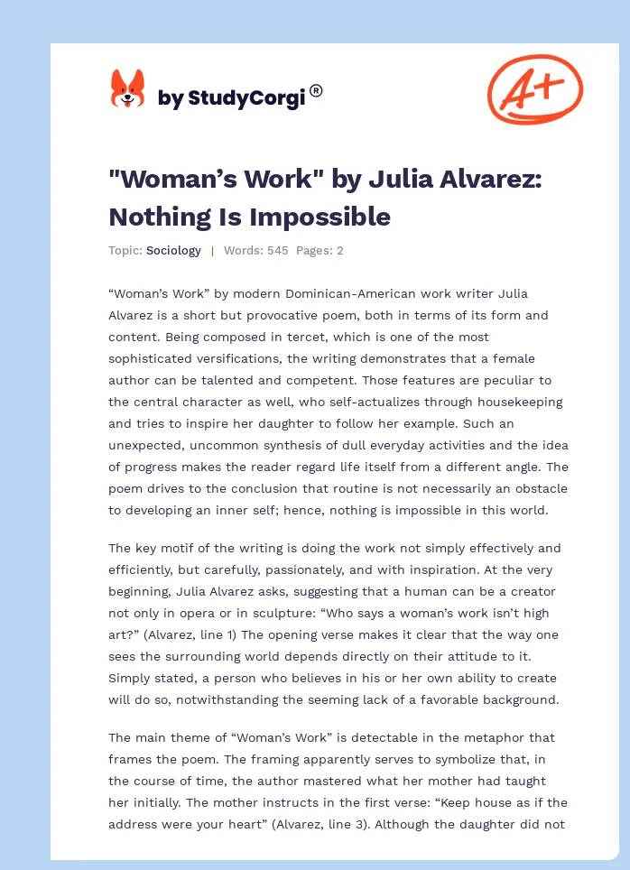 "Woman’s Work" by Julia Alvarez: Nothing Is Impossible. Page 1