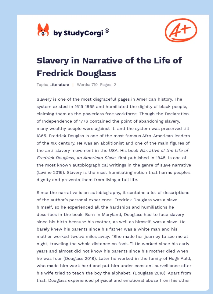 Slavery in Narrative of the Life of Fredrick Douglass. Page 1