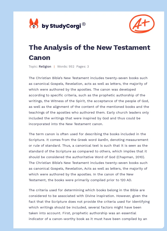 The Analysis of the New Testament Canon. Page 1