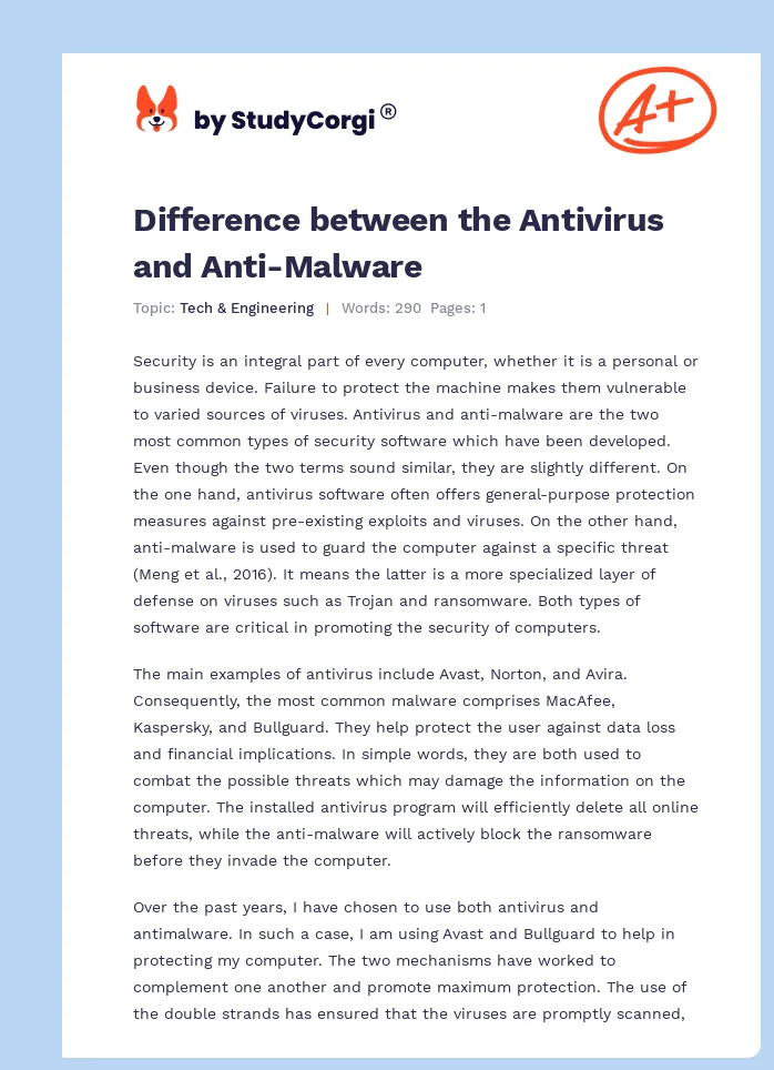 Difference between the Antivirus and Anti-Malware. Page 1