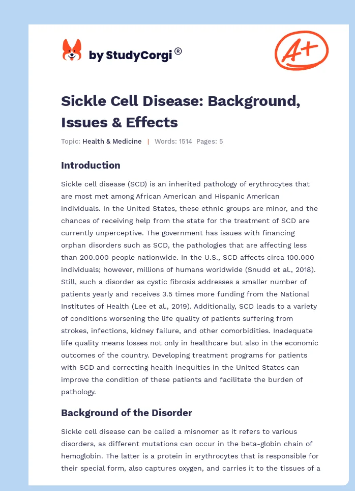 Sickle Cell Disease: Background, Issues & Effects. Page 1