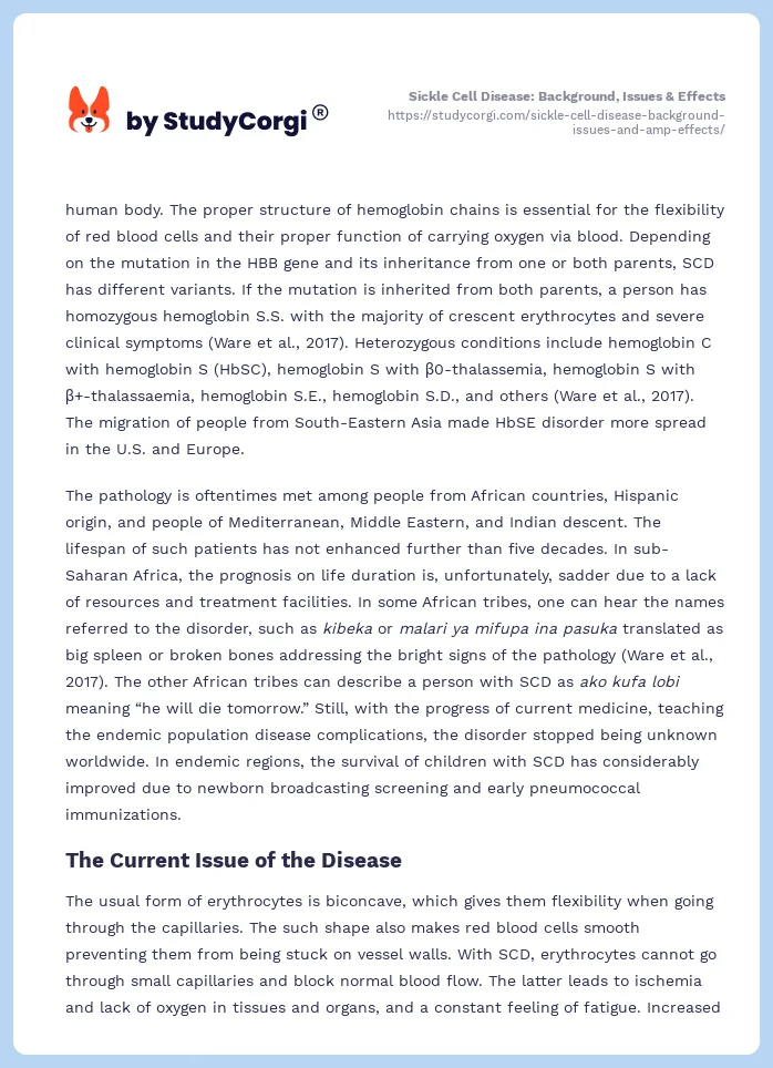 Sickle Cell Disease: Background, Issues & Effects. Page 2