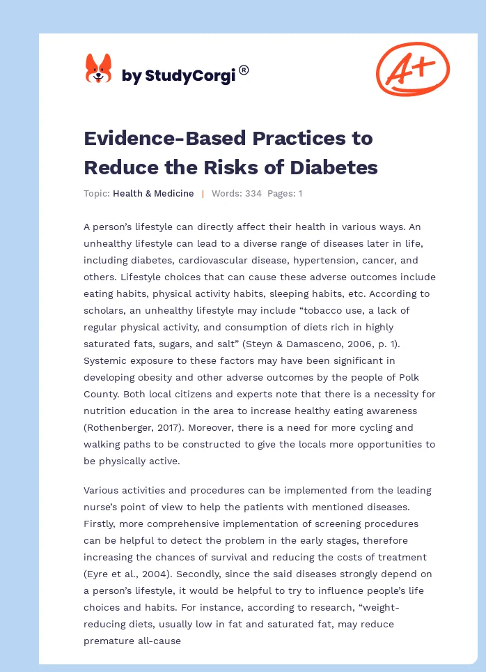 Evidence-Based Practices to Reduce the Risks of Diabetes. Page 1