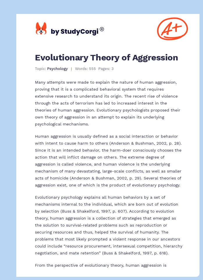 Evolutionary Theory of Aggression. Page 1
