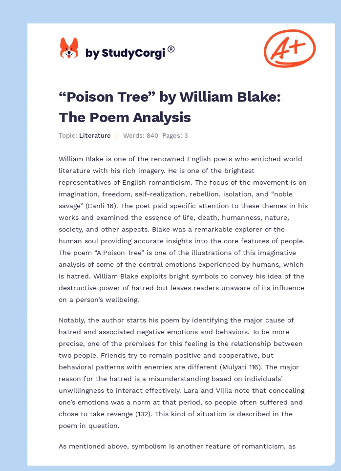 “Poison Tree” by William Blake: The Poem Analysis. Page 1