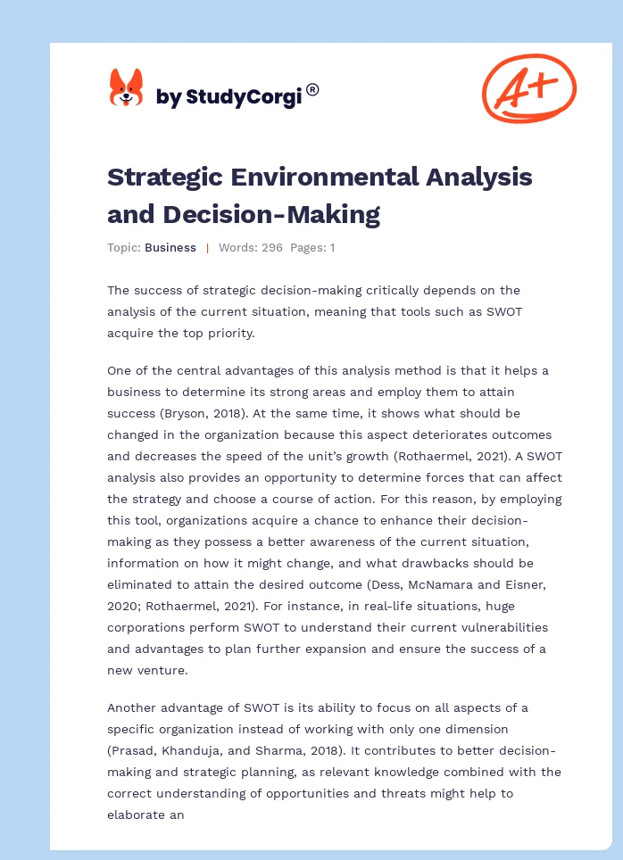 Strategic Environmental Analysis and Decision-Making. Page 1