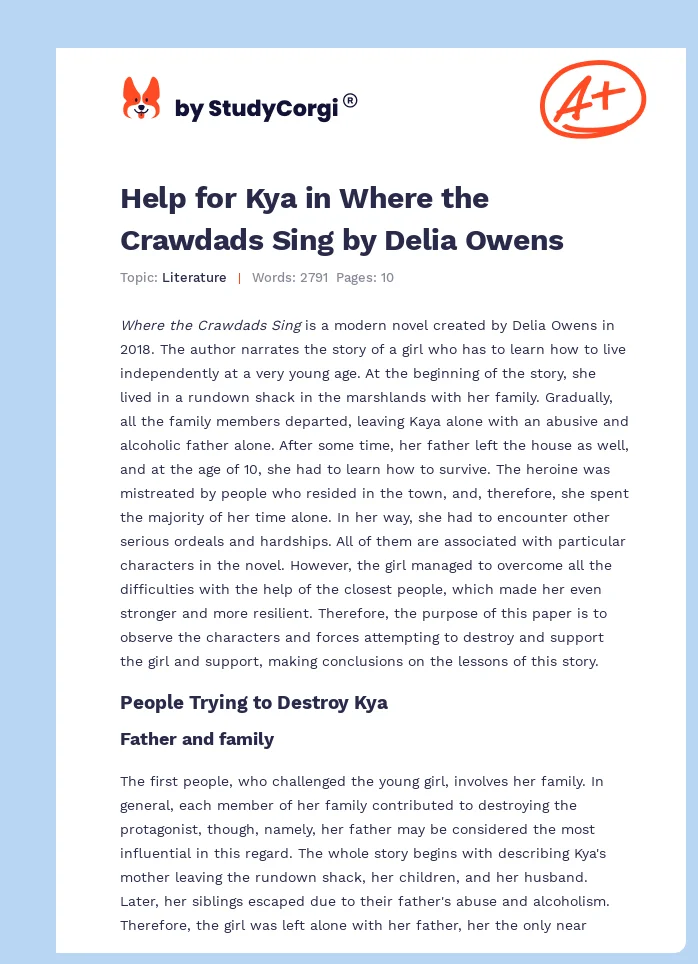 Help for Kya in Where the Crawdads Sing by Delia Owens. Page 1