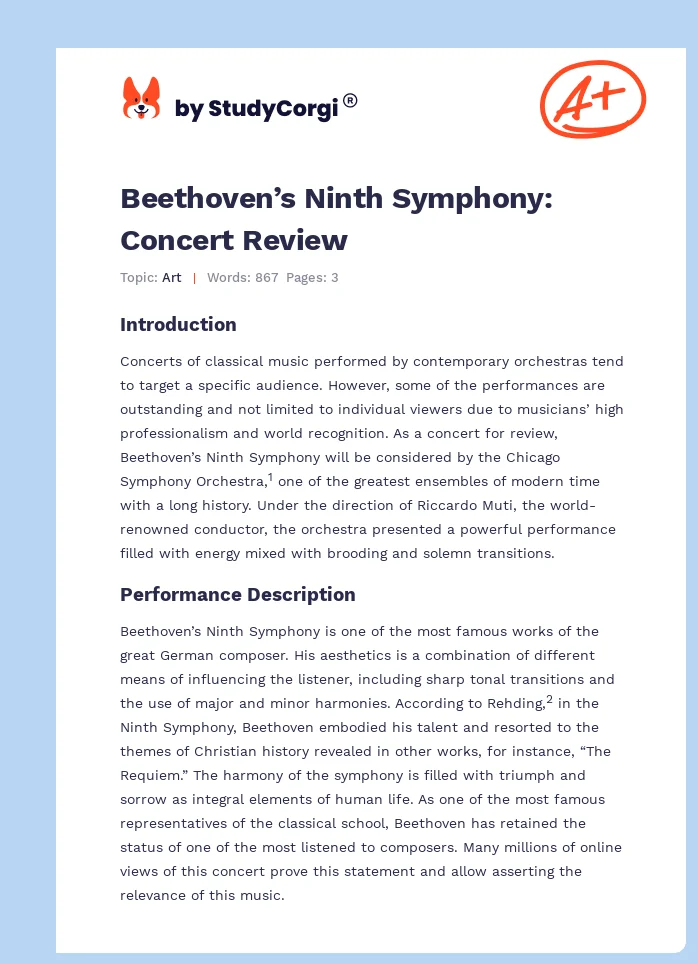 Beethoven’s Ninth Symphony: Concert Review. Page 1