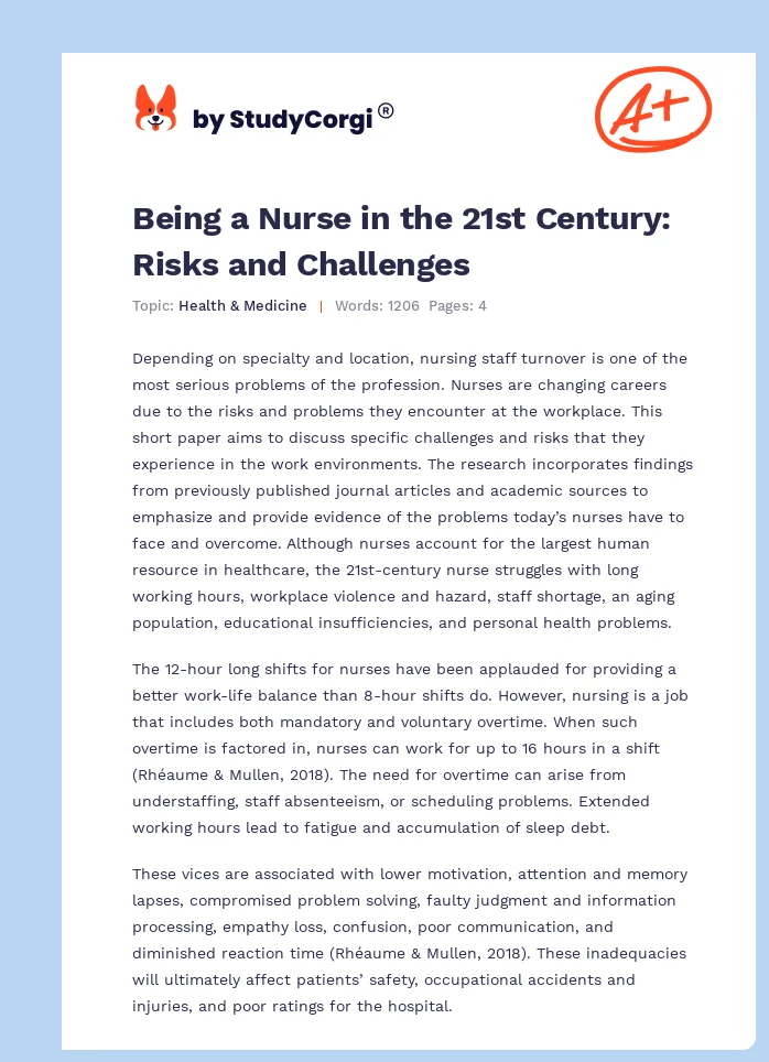 Being a Nurse in the 21st Century: Risks and Challenges. Page 1