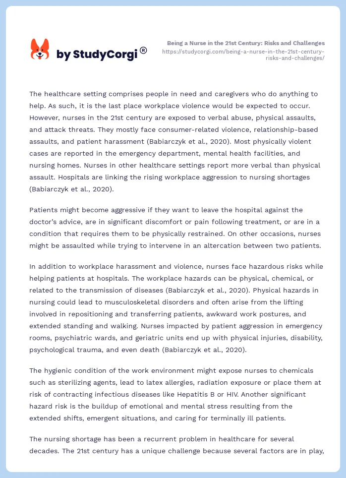 Being a Nurse in the 21st Century: Risks and Challenges. Page 2