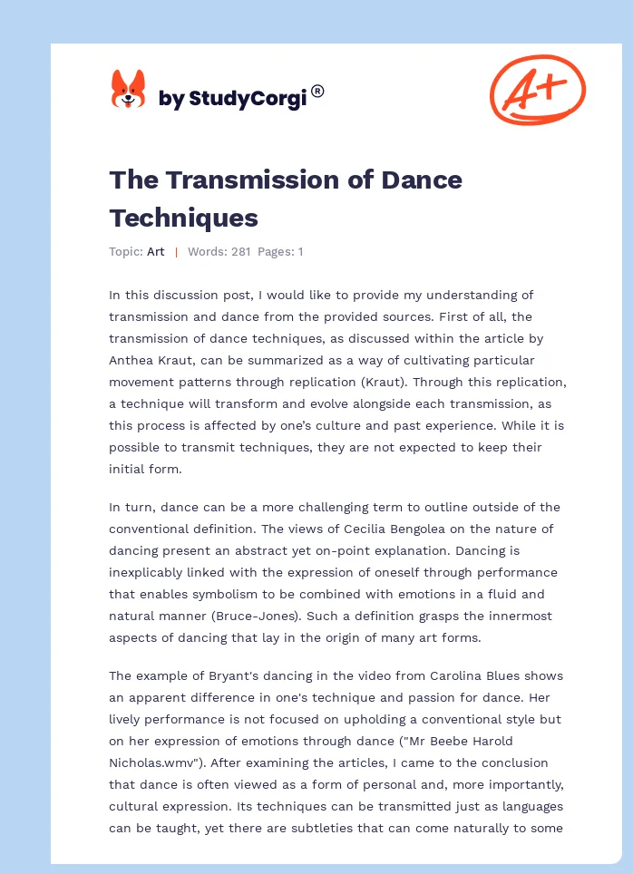 The Transmission of Dance Techniques. Page 1