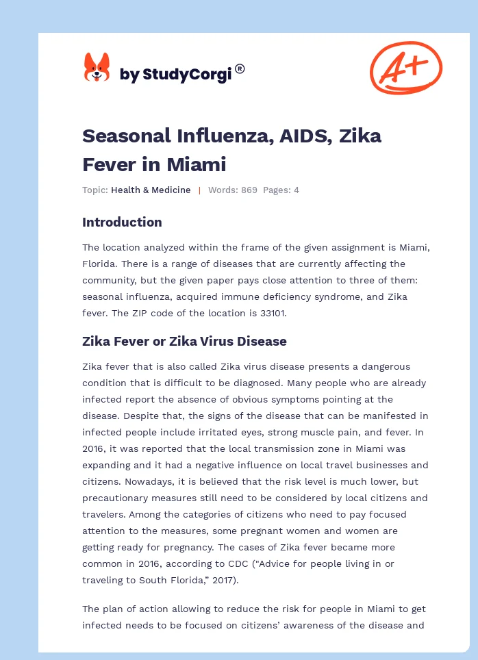 Seasonal Influenza, AIDS, Zika Fever in Miami. Page 1