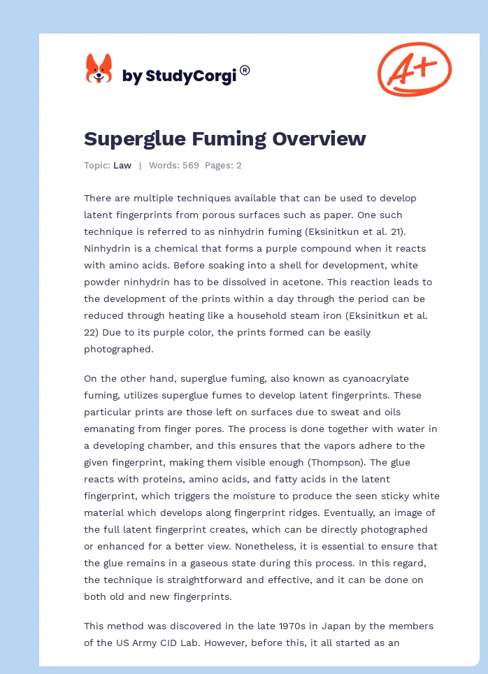 Superglue Fuming Overview. Page 1