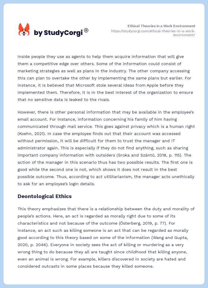 Ethical Theories in a Work Environment. Page 2