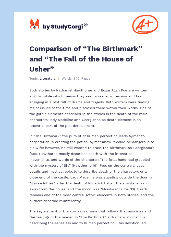 Comparison of “The Birthmark” and “The Fall of the House of Usher”. Page 1