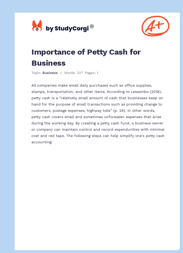Importance of Petty Cash for Business. Page 1