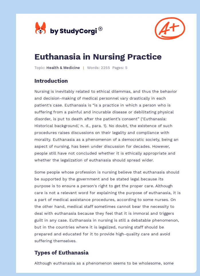 Euthanasia in Nursing Practice. Page 1