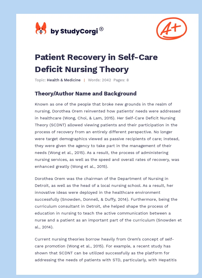 Patient Recovery in Self-Care Deficit Nursing Theory. Page 1