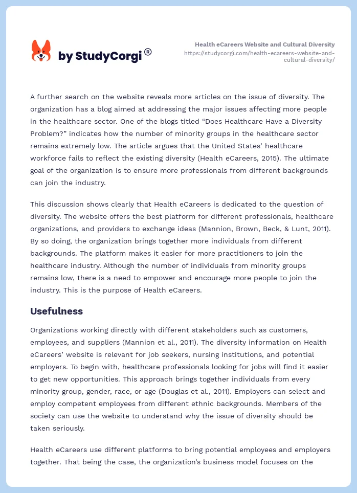 Health eCareers Website and Cultural Diversity. Page 2
