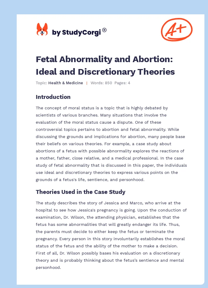 Fetal Abnormality and Abortion: Ideal and Discretionary Theories. Page 1