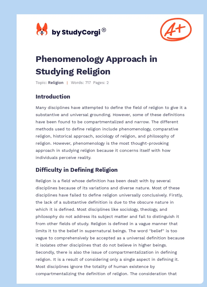 Phenomenology Approach in Studying Religion. Page 1