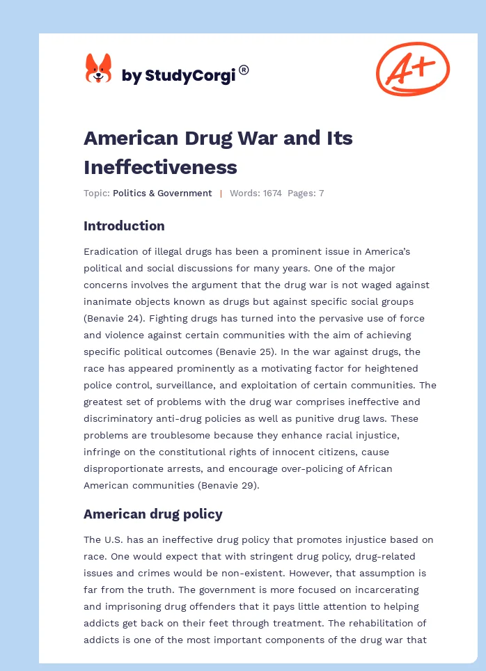 American Drug War and Its Ineffectiveness. Page 1