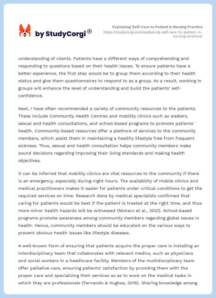 Explaining Self-Care to Patient in Nursing Practice. Page 2