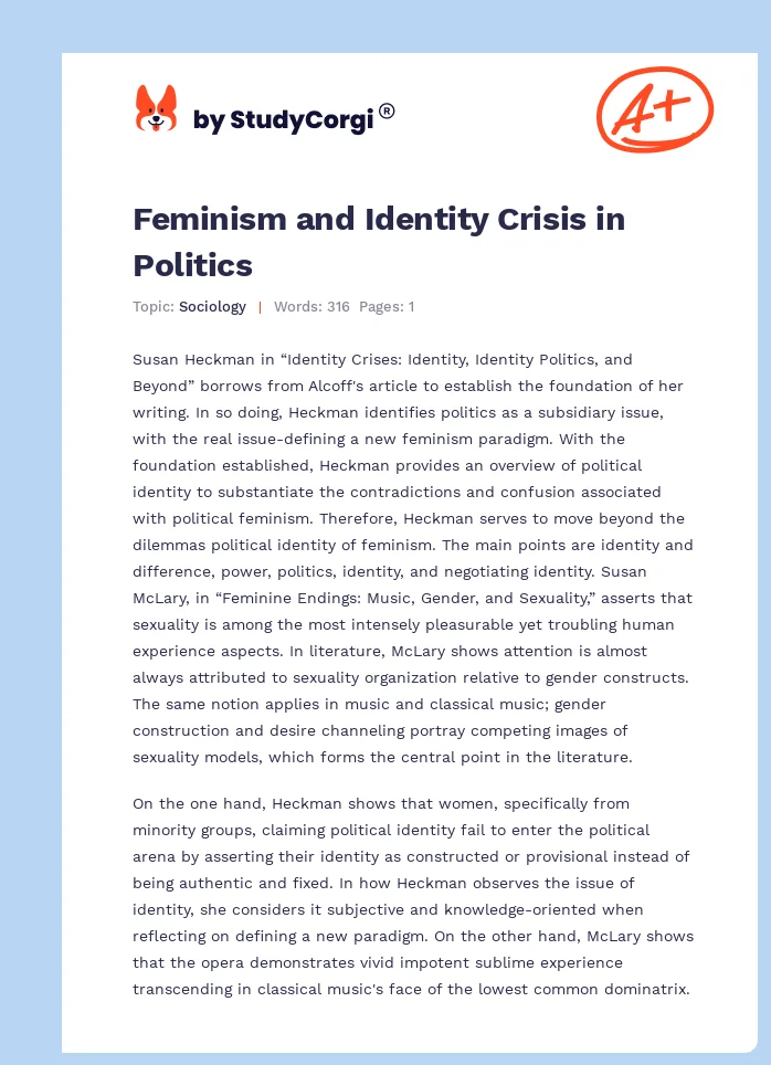 Feminism and Identity Crisis in Politics. Page 1