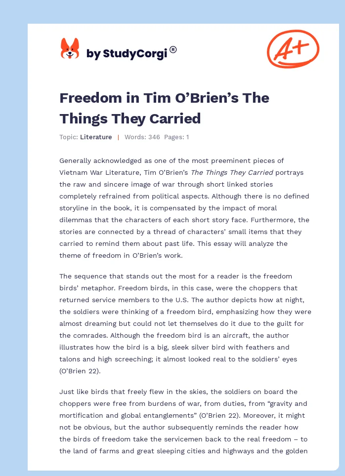 Freedom in Tim O’Brien’s The Things They Carried. Page 1