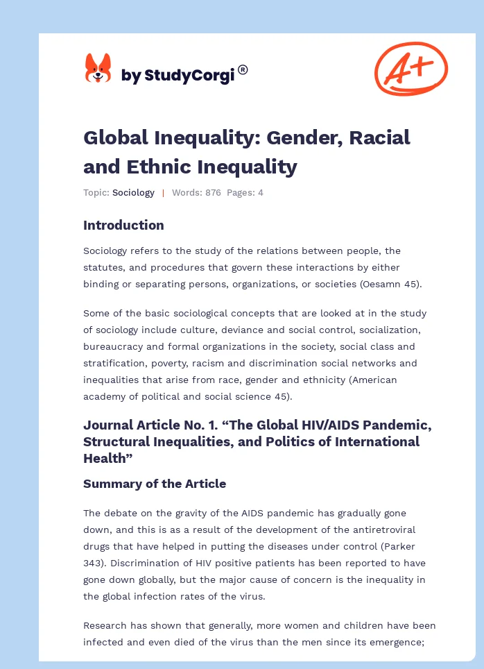 Global Inequality: Gender, Racial and Ethnic Inequality. Page 1